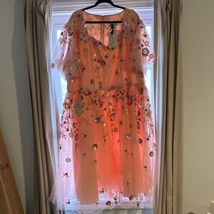 JessaKae “Evangeline” Peach Floral Embroidered Dress NWT